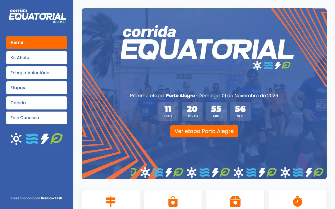 Página inicial do site Corrida Equatorial